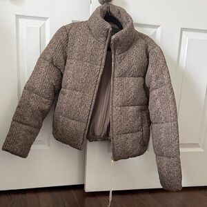 Zara Taupe Heathered Quilted Puffer Jacket